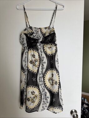 Free People Black White and Yellow Printed Mini Dress
